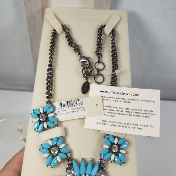 Amrita Singh Women Turquoise Ivory Rhinestone Necklace Southwestern Chunky - Picture 13 of 16